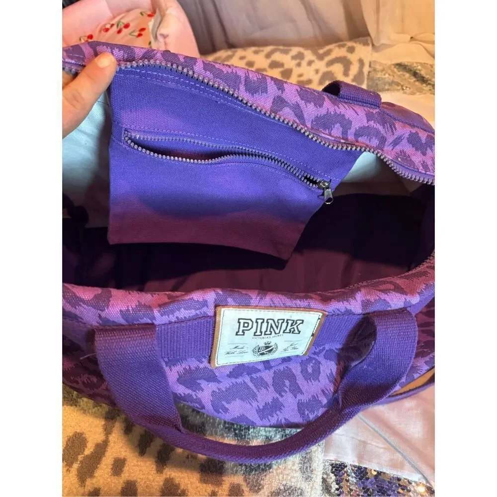 Victorias secret pINK purple leopard canvas vintage y2k duffle bag fashion